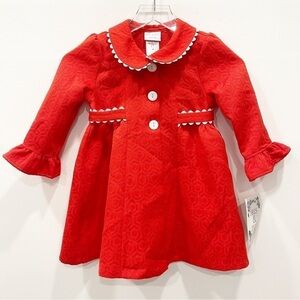 Iris & Ivy Red Kids Coat Jacket Large Button Scallop Hem Ruffle Sleeve Size 4T